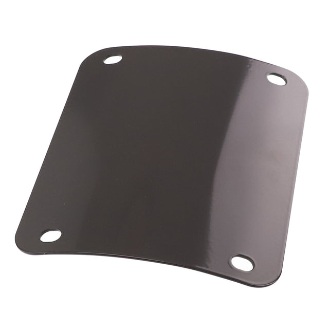 Introducing the AGCO Cover - Acx0099330: A curved black metal plate designed with four rounded holes, one at each corner. Currently, no additional product description information is available.