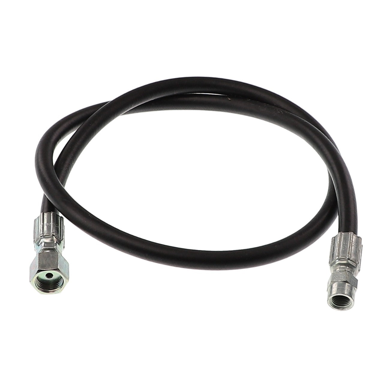 Product Name: AGCO | Breather Hose - Acx2884400
Brand Name: AGCO
A flexible black hose designed with durable metal connectors on both ends, neatly coiled into a loop.