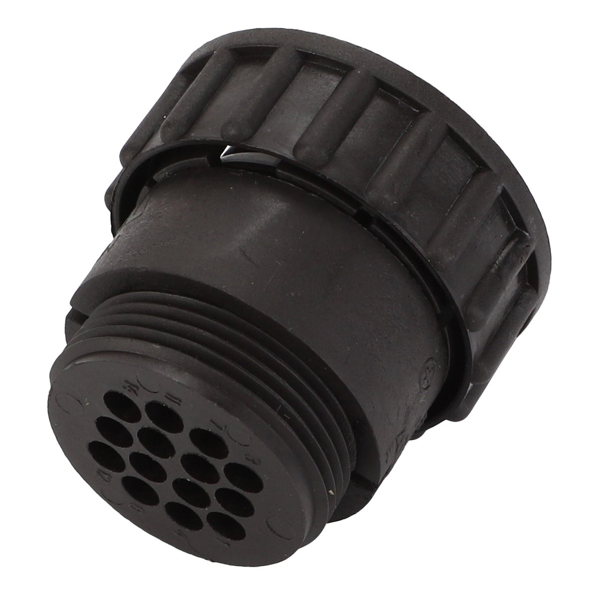 The AGCO | ELECTRIC SOCKET - D45010010 from AGCO is a black threaded connector featuring multiple circular openings on one end, likely designed for electrical or mechanical applications. Unfortunately, there is no current product description information available.