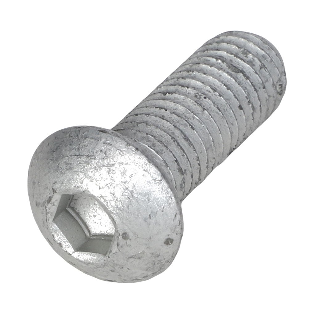 A close-up image of the AGCO HEX SOCKET BUTTON HEAD BOLT - AG330972, featuring a hexagonal socket head and precision machine threads.