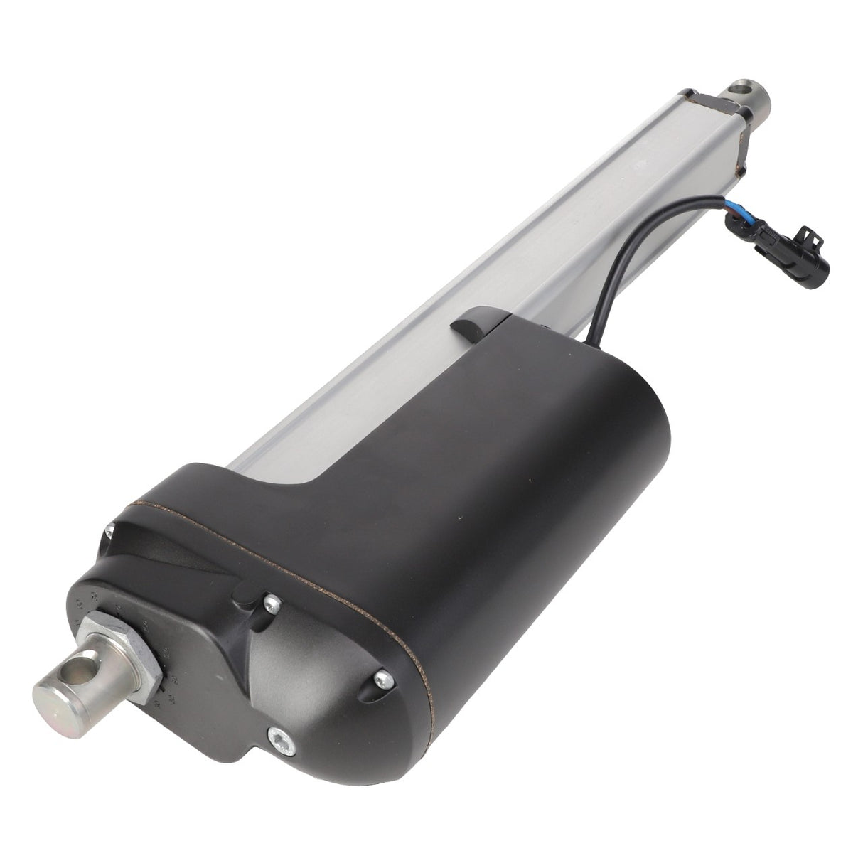 The AGCO Electric Actuator - Acw1988300 features a metal rod, an attached black motor housing, and a connector wire extending from the motor.