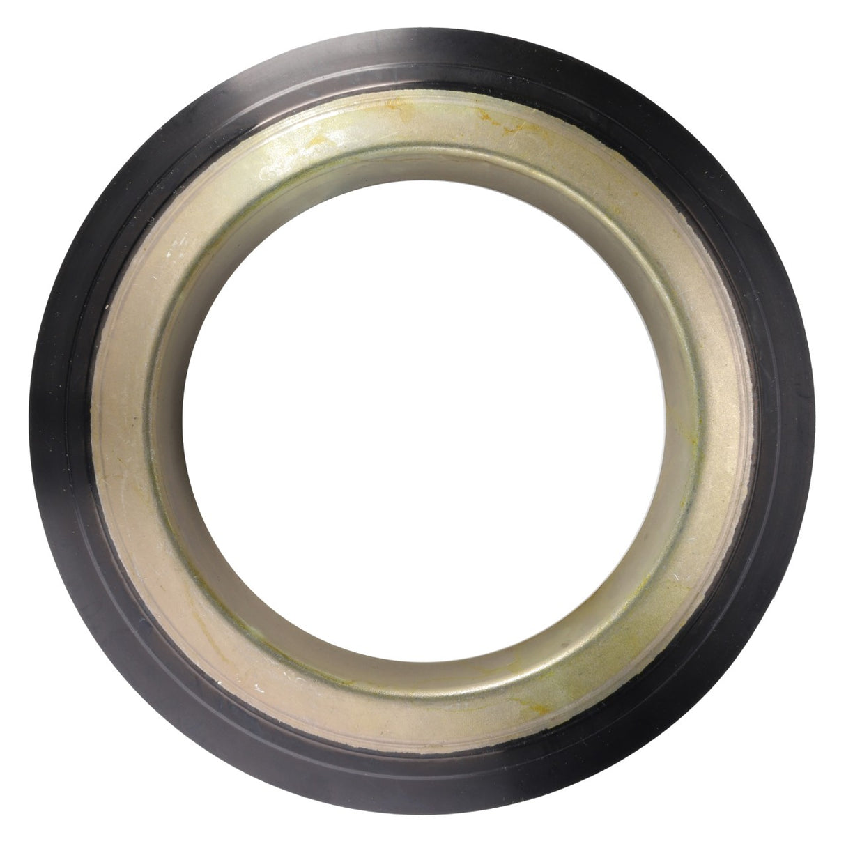 The AGCO Oil Seal, Final Drive - 4305911M1, featuring an inner metal ring and an outer black rubber ring, is commonly used in Massey Ferguson final drive systems.