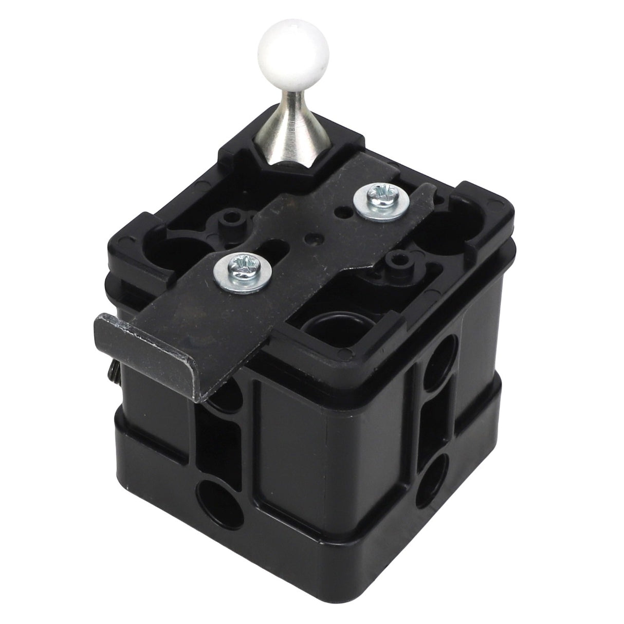 The AGCO | Casing - Acp0513240 is a black, rectangular electrical control switch featuring a white, round-topped lever and two metal screws. Currently, there is no product description available.