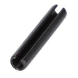 A cylindrical black roll pin with a lengthwise slit, often used in Fendt Models to secure parts in mechanical assemblies, is available as the AGCO Tensioning Pin - X500615646000 from the brand AGCO.