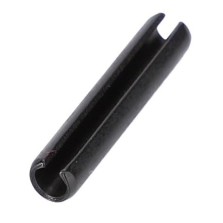 A cylindrical black roll pin with a lengthwise slit, often used in Fendt Models to secure parts in mechanical assemblies, is available as the AGCO Tensioning Pin - X500615646000 from the brand AGCO.