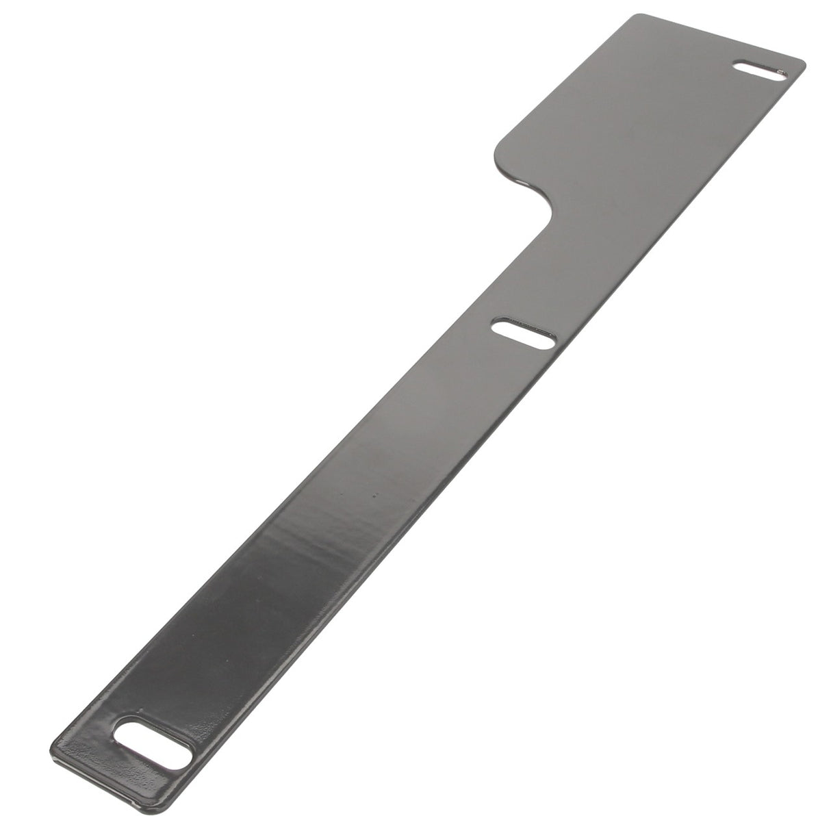 The AGCO Closing Plate - Acw0484290 is a flat, elongated metal bracket that features several rectangular cutouts along its length and enlarged holes at both ends. No additional product description information is available.