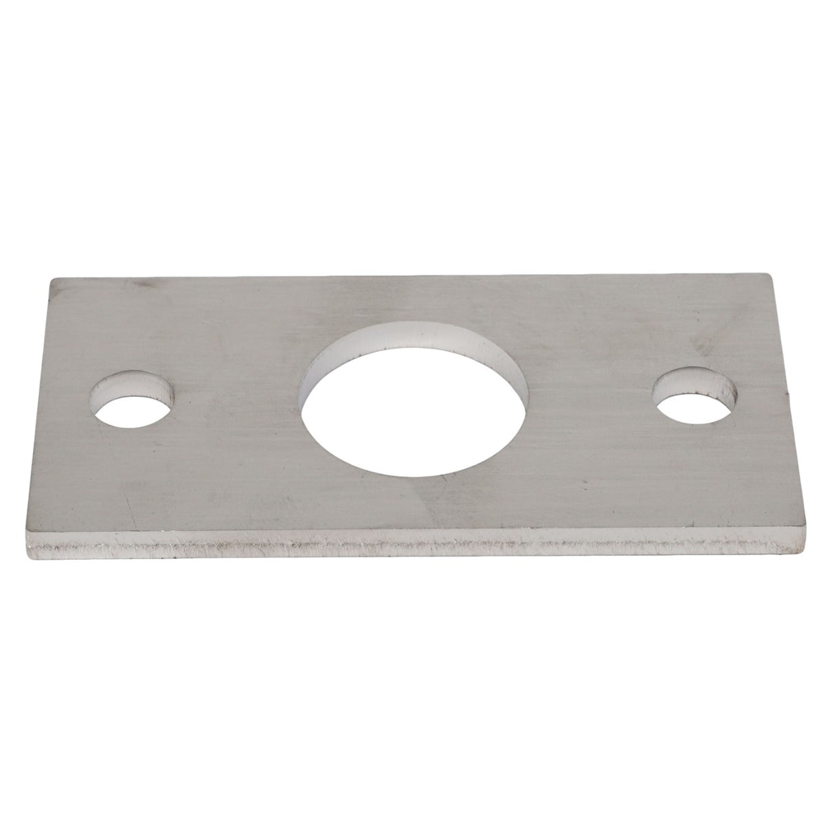 Product Name: AGCO | PLATE - AG059314
Brand Name: AGCO
Description: A rectangular metal plate featuring one large circular hole in the center and two smaller circular holes near the opposite corners.