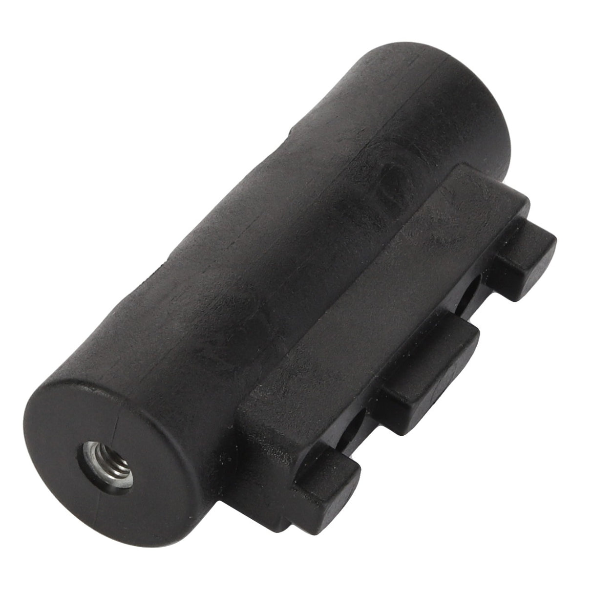 A black, cylindrical plastic component with ridges and a threaded metal insert at one end. The product is named AGCO | Clevis - 6212402M1 by the brand AGCO.