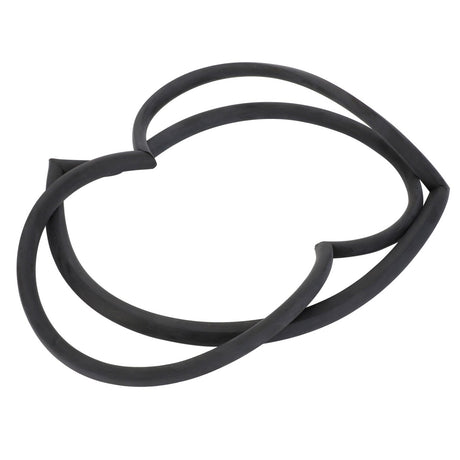 A left-hand seal (AGCO | 3900619M1) by AGCO, designed with a black, abstract, interlocking loop pattern on a white background, reminiscent of the sleek design found in Fendt models.
