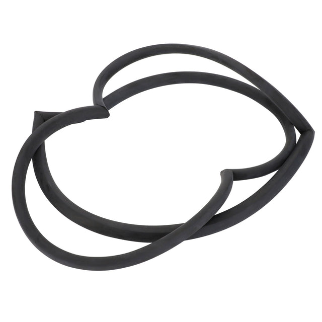 A left-hand seal (AGCO | 3900619M1) by AGCO, designed with a black, abstract, interlocking loop pattern on a white background, reminiscent of the sleek design found in Fendt models.
