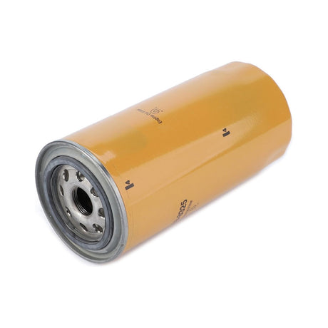 The AGCO Engine Oil Filter Spin On - 529433D1, a cylindrical yellow filter featuring a metal base and perforations in the center, not only enhances cleaner oil flow but also prolongs engine lifespan.