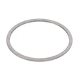 The AGCO Adjusting Shim - 4305566M1 is a metal ring characterized by its thin, flat design and smooth surface. It appears to be crafted from a sturdy material, likely steel or aluminum, echoing the robust durability typical of Massey Ferguson models. The shim is displayed against a plain white background.