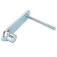 The AGCO Belt Tensioner - Acw0448280 is a metal bracket featuring a cylindrical stopper on one end and a threaded rod on the other.