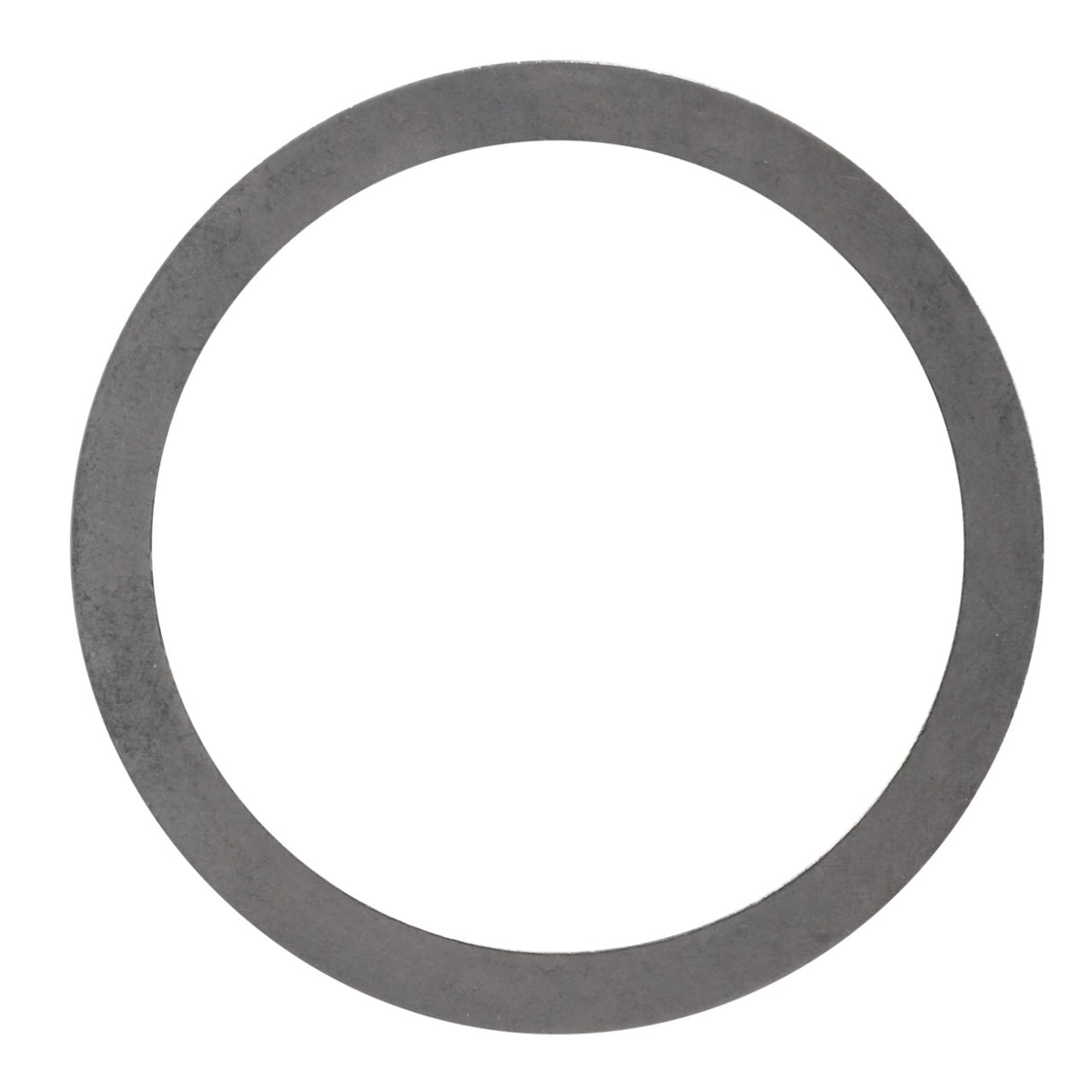 The AGCO | SHIM - D41654800, a plain, gray, circular metal washer with a hole in the center, is viewed from above against a clean white background.