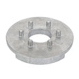 Introducing the AGCO | Flange - 4285772M1, a metal circular component with a central hole and six evenly spaced pins around the inner edge, specifically designed for compatibility with Massey Ferguson machinery.