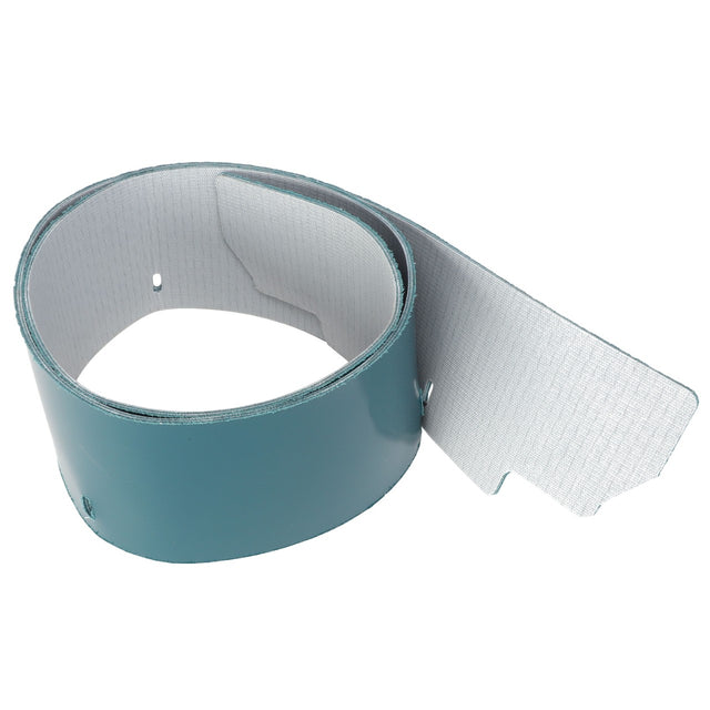 The AGCO | Cover Seal - Acx254589A, a rolled-up blue and white strip with holes on one side and a textured surface on the other, is ideal for mounting or securing various items.