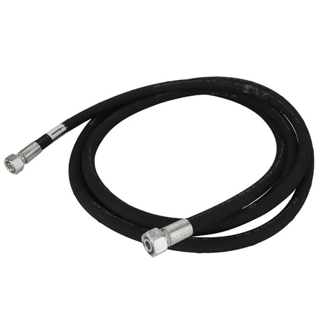 A coiled AGCO hydraulic hose, model ACP0532840, in black, equipped with durable metal fittings on both ends.