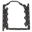 A black, flat, intricately-shaped gasket with multiple holes designed for fitting, commonly used in Massey Ferguson models and other mechanical assemblies, known as AGCO | Joint - 3638562M1 by the brand AGCO.