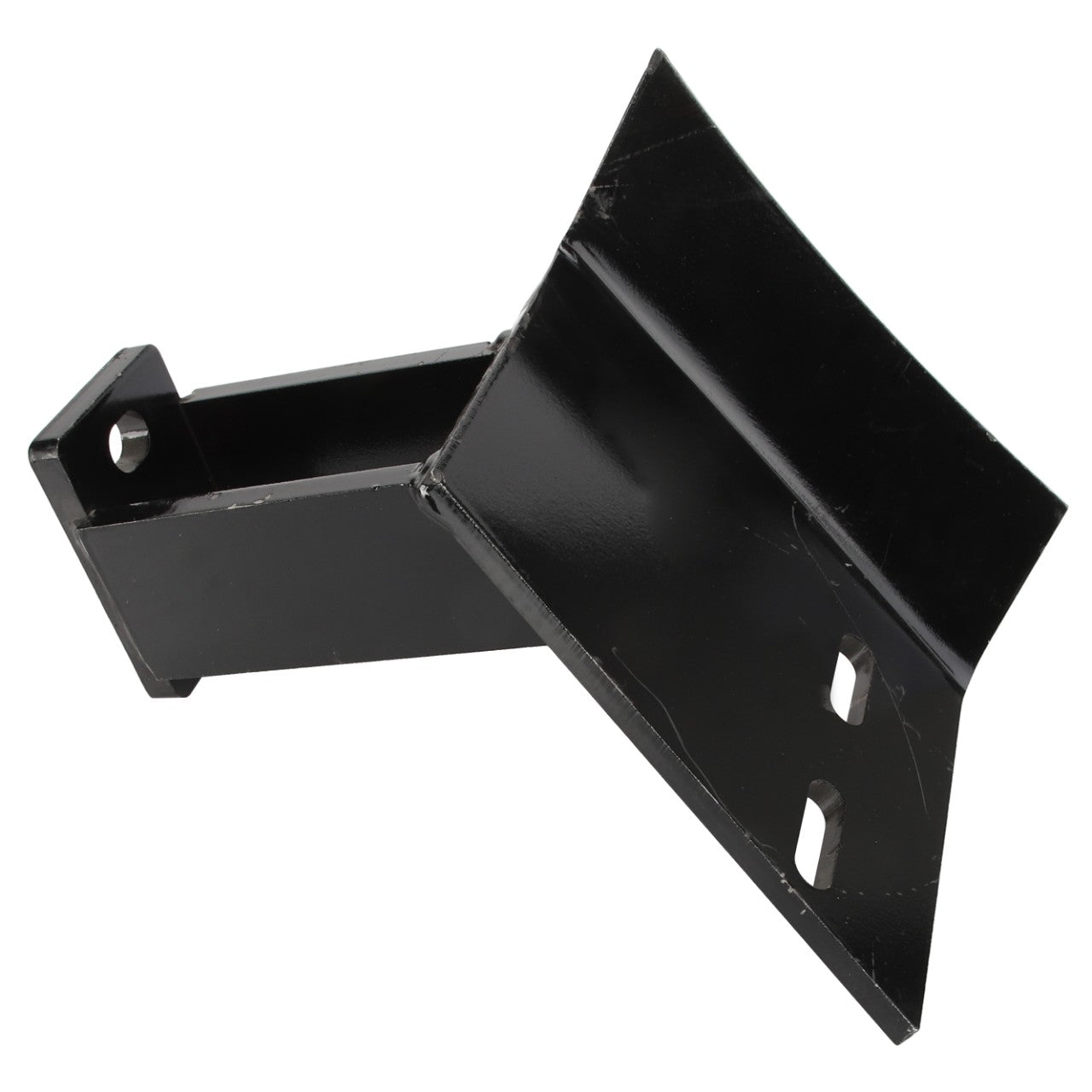 Product Name: AGCO | Bracket, Right Hand - Acp0018860
Brand Name: AGCO
Description: A black metal bracket with a flat base and two mounting holes.