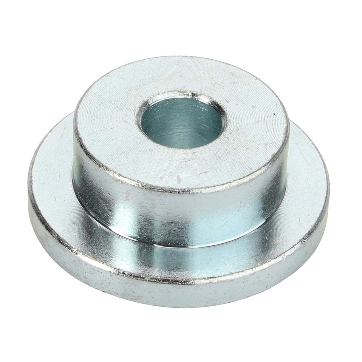 The AGCO | BUSH - D46150516 by AGCO is a metallic, cylindrical spacer with a central hole, designed in a conical shape that gracefully tapers from a wider base to a narrower top.