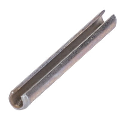A close-up view of the AGCO | Tensioning Pin - X500607501000, a metallic cylindrical dowel pin featuring a longitudinal slit along its length, reminiscent of precision found in FARMER LS equipment.