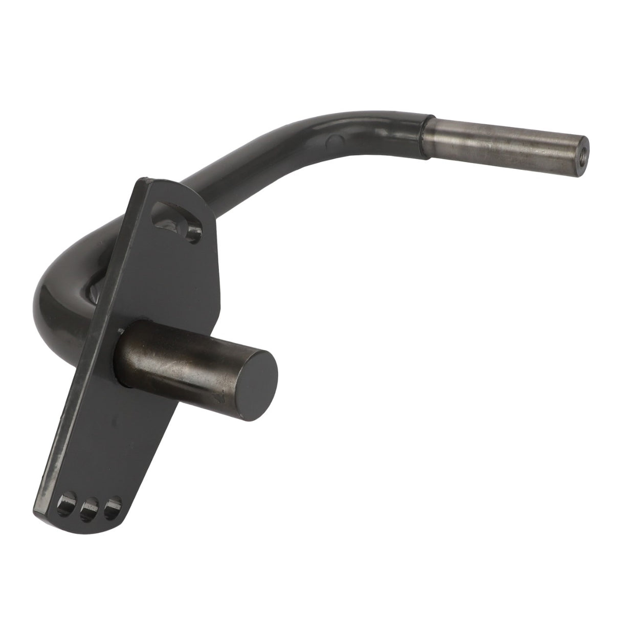 The AGCO | Axle - Fel15513909 is a black, curved metal bracket with a mounting plate featuring three holes and two cylindrical extensions, one at each end. No current product description available from AGCO.