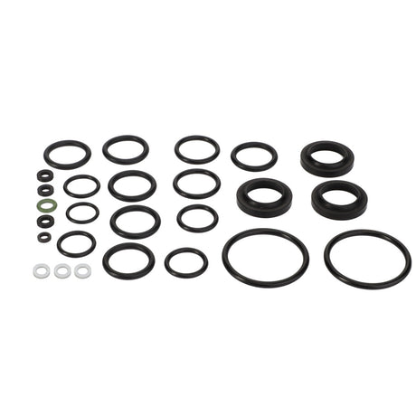 A meticulously arranged grid pattern of various sized rubber O-rings from the AGCO | GASKET KIT - 0.010.2283.1, set against a white background. For any ordering inquiries, please reach out to our support team at AGCO.