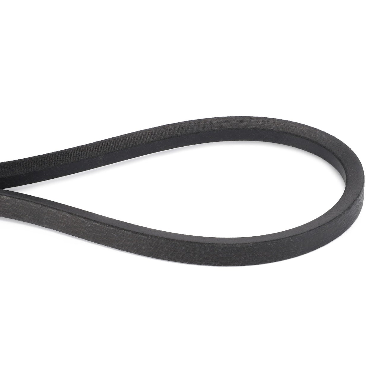 A close-up of a black rubber belt with a precise profile, displayed in a looped formation against a white background. Ideal for optimal performance, the AGCO Drive Belt for Fan and Stripper Beater (D41926000) is designed to meet rigorous standards.