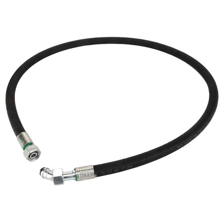 The AGCO Hose - Acw5101130 is a black hydraulic hose featuring metal connectors on both ends, coiled in a partial circle. This serves as our placeholder for the No Current Product Description section.