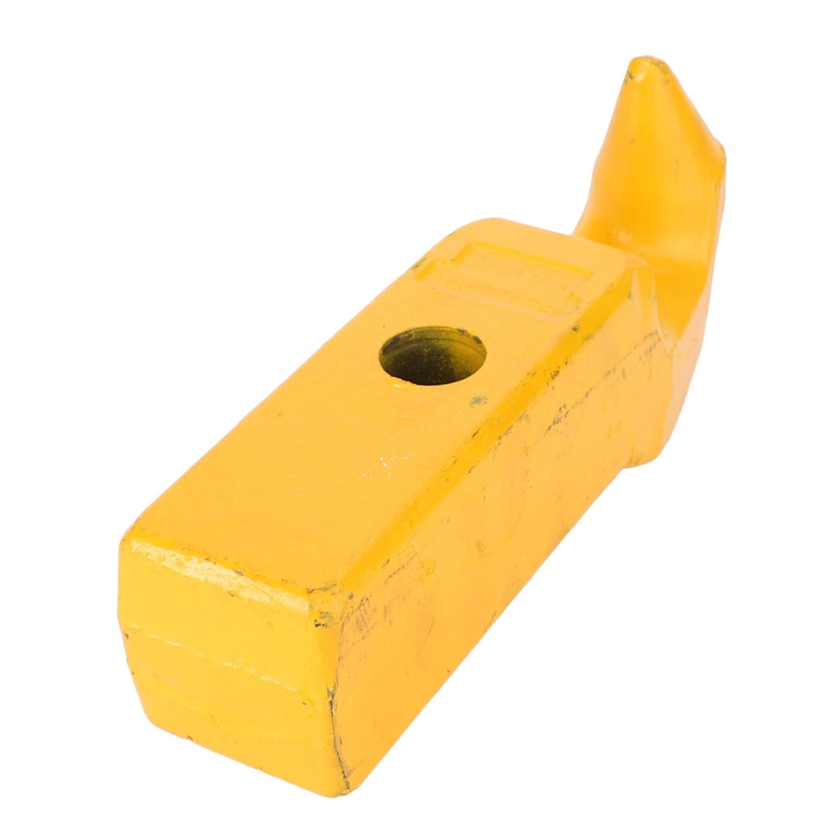 A yellow hook with a rectangular base and pointed tip, AGCO's genuine hitch and linkage component F339500168200, lying on a white background.
