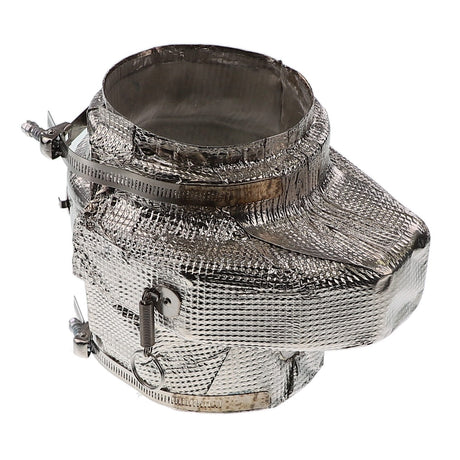 The AGCO | Insulation - Acw5333780, featuring a silver finish with metal zippers and fasteners, is meticulously designed by AGCO for optimal thermal protection and insulation of piping systems.