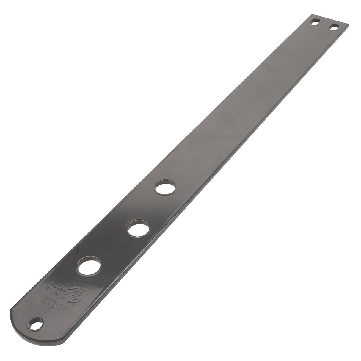 The AGCO | Flat Spring - Fel15014109 is a metal flat bar featuring three round holes and two small end holes, designed for structural support or fastening applications.