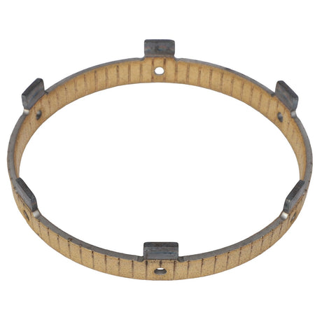 A round, metal ring with evenly spaced tabs and a grooved inner surface, likely a mechanical or automotive component, perhaps used in Massey Ferguson machinery, known as the AGCO Cone - 3903211M1.