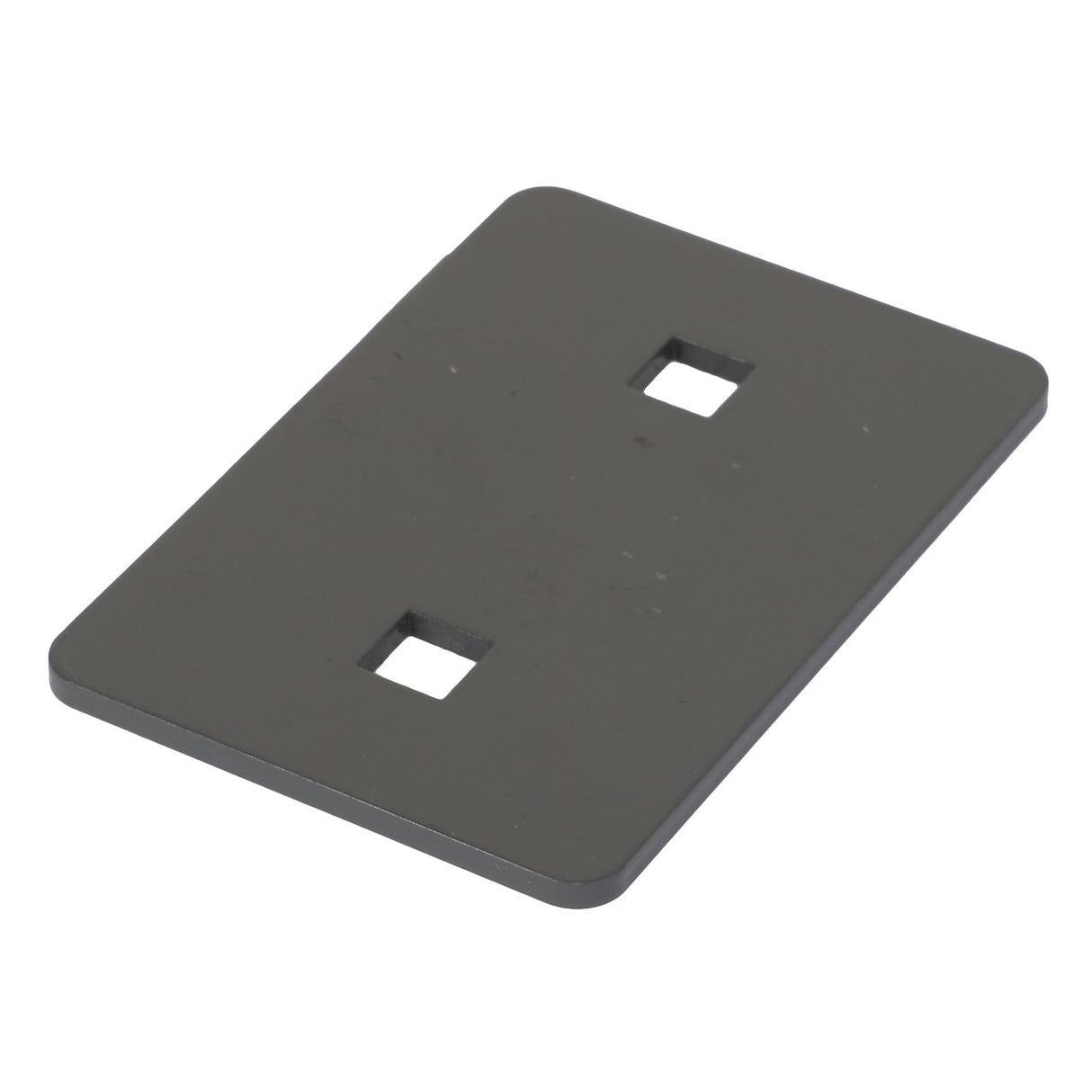 AGCO's Support Plate - Acw7378730 is a sleek, rectangular metal plate with rounded corners and two precise square cutouts in the center.