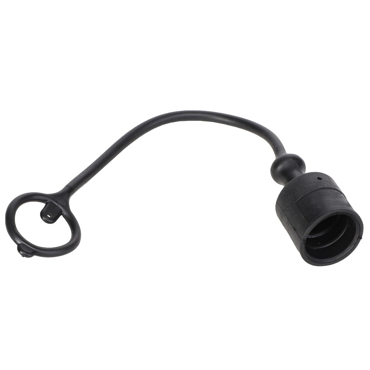 The AGCO | CAP - AL5044129 is a black plastic dust cap featuring a flexible tether and a loop for securing to a plug or socket. No additional product description information is currently available.
