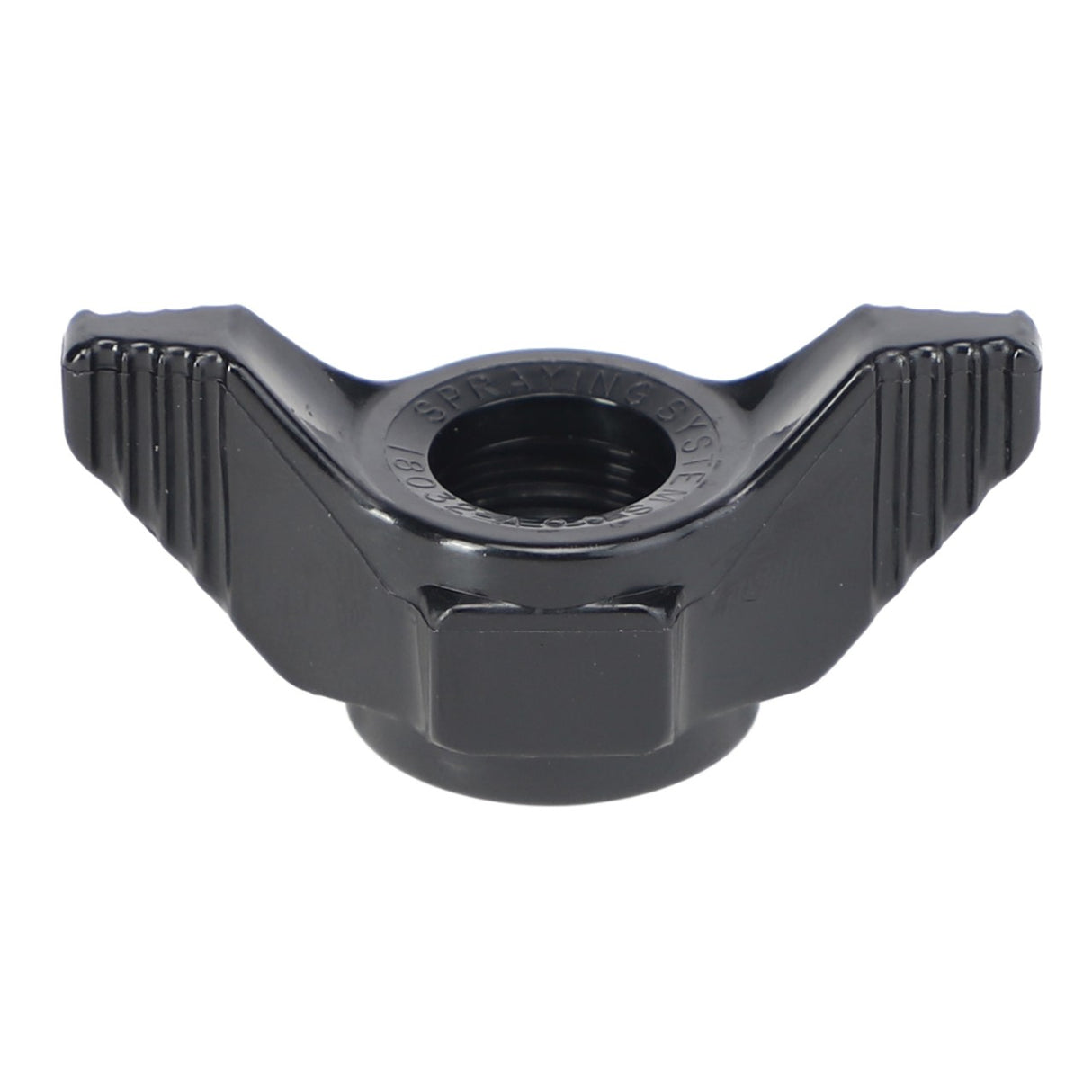 A black metal wing nut with ridged wings and a threaded central hole, identified as AGCO | CAP - AG006606 by the brand AGCO. For ordering or any assistance, please contact our Support Team.