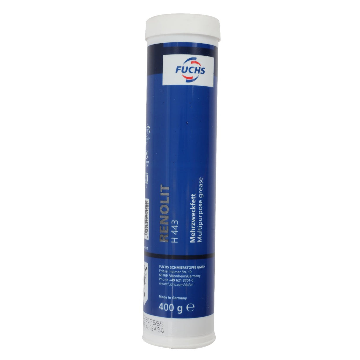No Current Product Description Available: A blue and white cylindrical container of AGCO Installation Aids - F339202710350 multipurpose grease, 400 grams.