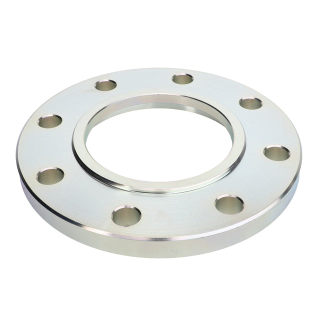 The AGCO Wheel Spacer - 4388737M2, a metallic spacer compatible with Massey Ferguson tractors, features multiple holes arranged in a circular pattern.