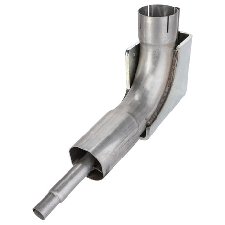 A cylindrical, curved metallic pipe featuring a bracket for attachment, suitable for Fendt or Massey Ferguson equipment, available as AGCO | Tube - 4274704M1 by AGCO.
