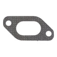 The AGCO Exhaust Manifold Gasket - V836122886 is a flat, rectangular gasket featuring a central oval opening and two circular holes on either end.