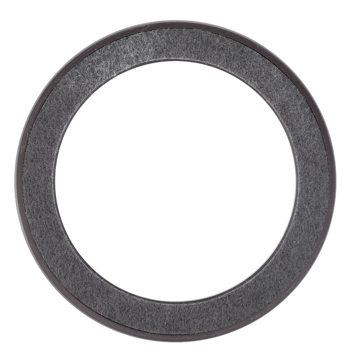 A round, textured AGCO shaft seal with a central hole, designed for sealing or insulating purposes in mechanical or plumbing applications, similar to parts found in Massey Ferguson machinery.
