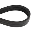 Close-up of the AGCO Belt - Acw2161720, a black, rubber serpentine belt used in automotive engines, highlighting its ribs and looped form.