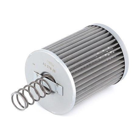 This cylindrical metal filter, an AGCO Hydraulic Filter Cartridge (G916951010010), features a coiled spring on one end and a grid-like exterior, designed to enhance hydraulic equipment service-life.