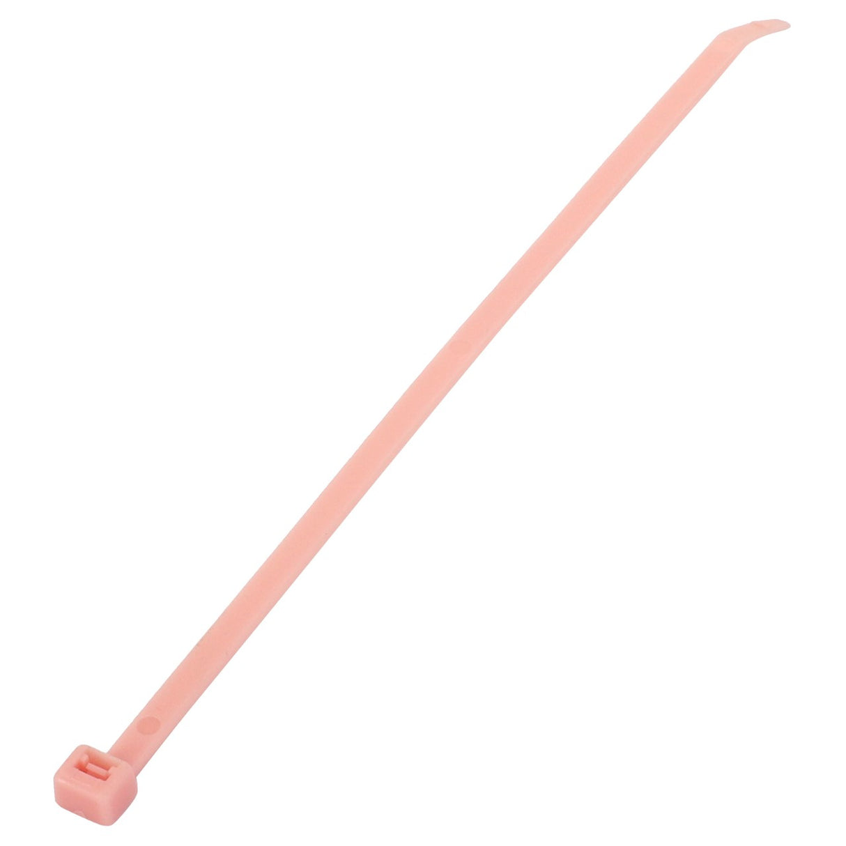 A single AGCO | Cable Tie - 4282400M1 in light pink plastic is displayed against a plain white background, capturing its simple elegance.