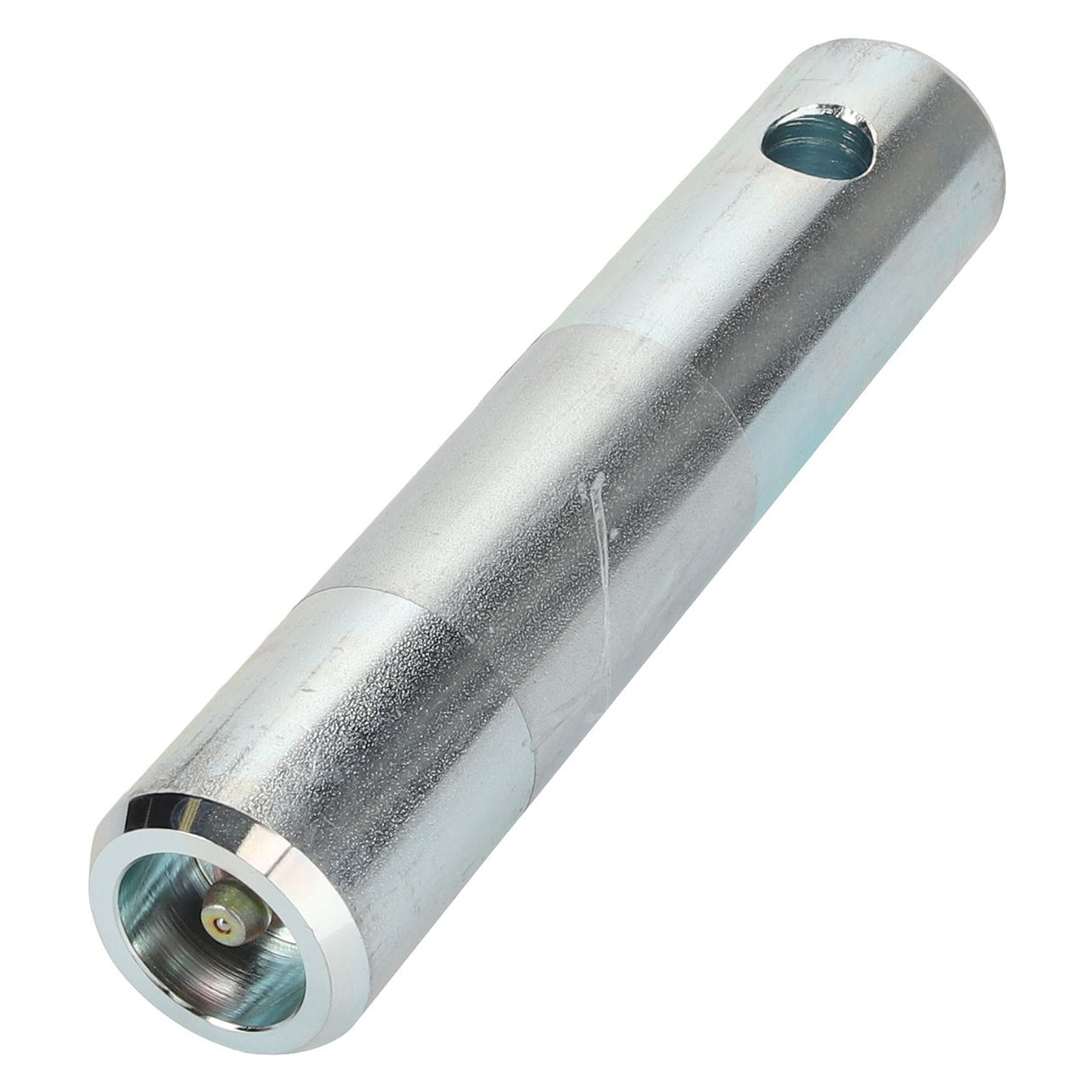 The AGCO | PIN - AL1116430 is a cylindrical metal rod with a smooth, shiny surface. It features a small drilled hole near one end and a recessed area on the opposite end. Currently, no additional product description information is available.