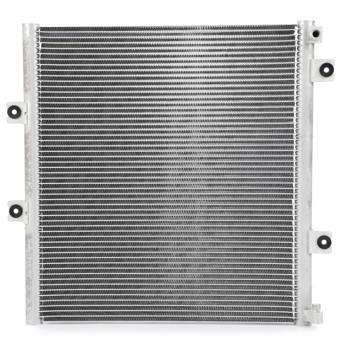 AGCO's aluminum heat exchanger, specifically the Condenser for Air Conditioning (model H737550062100), features a fin-and-tube design that is ideal for use in cooling systems like radiators or condensers, ensuring optimal performance and efficiency.