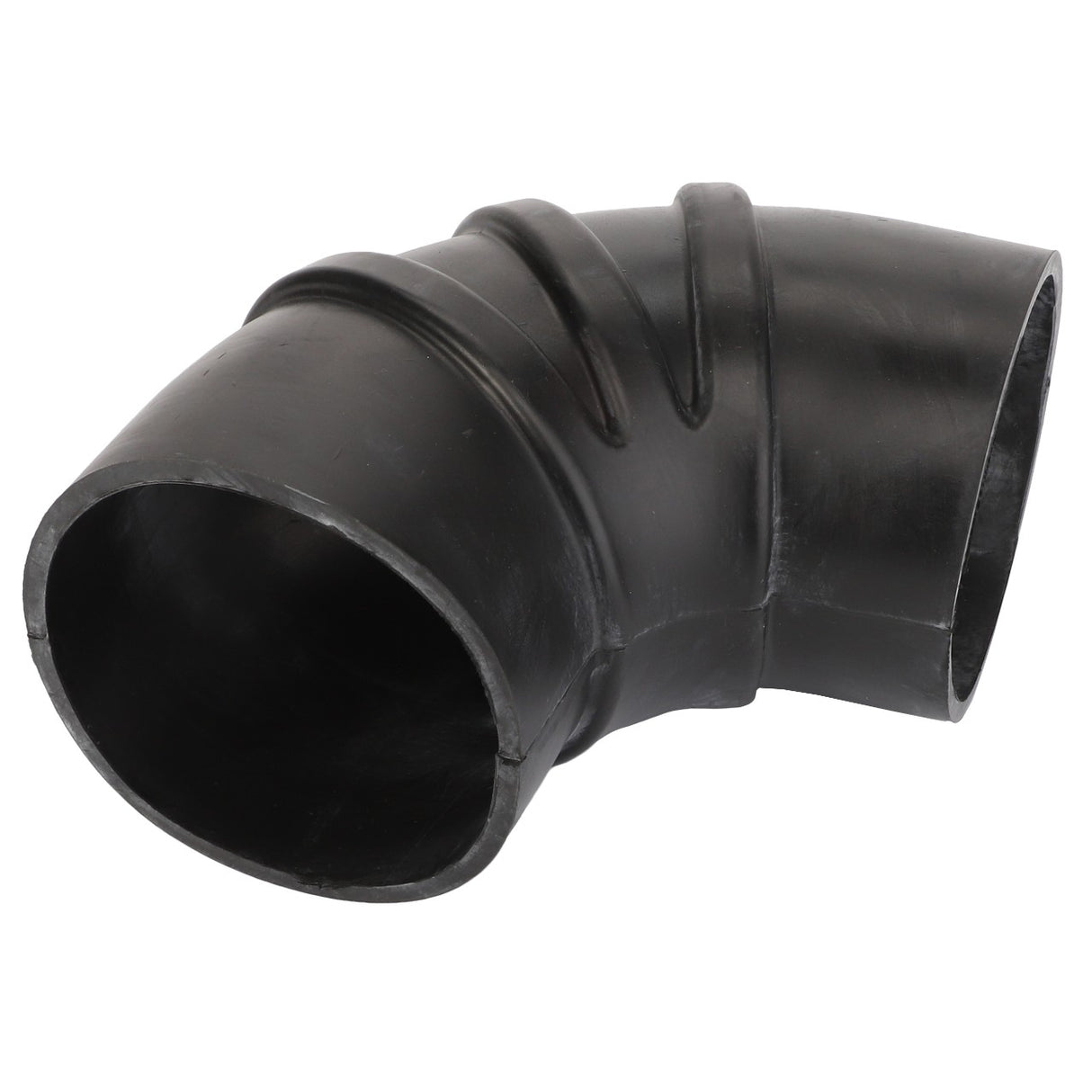 A black rubber elbow pipe with a 90-degree bend and ribbed surface, the AGCO HOSE - D46421300 currently lacks a product description.