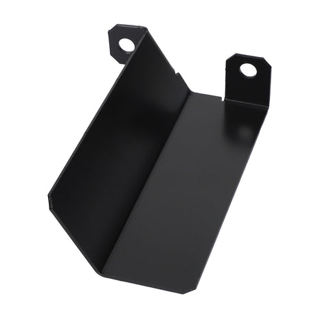 A black metal cowl bracket, AGCO | Cowl - Acw0313250 by AGCO, featuring two mounting holes and an angled design lies on a white background. No current product description information is available.