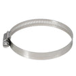 The AGCO HOSE CLAMP - AG561234, a stainless steel clamp featuring a screw-tightening mechanism, is displayed against a white background. This part, crafted by AGCO Genuine Parts, exemplifies high vibration resistance.