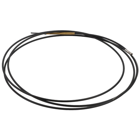The AGCO | ACCELERATOR CABLE - D46439300 is a coiled black cable featuring metal connectors at both ends. While specific product details remain undisclosed, this adds an intriguing layer of mystery to its specifications.
